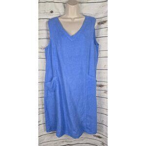 CMC Color Me Cotton 100% Linen Blue Dress L Womens Lagenlook Sleeveless